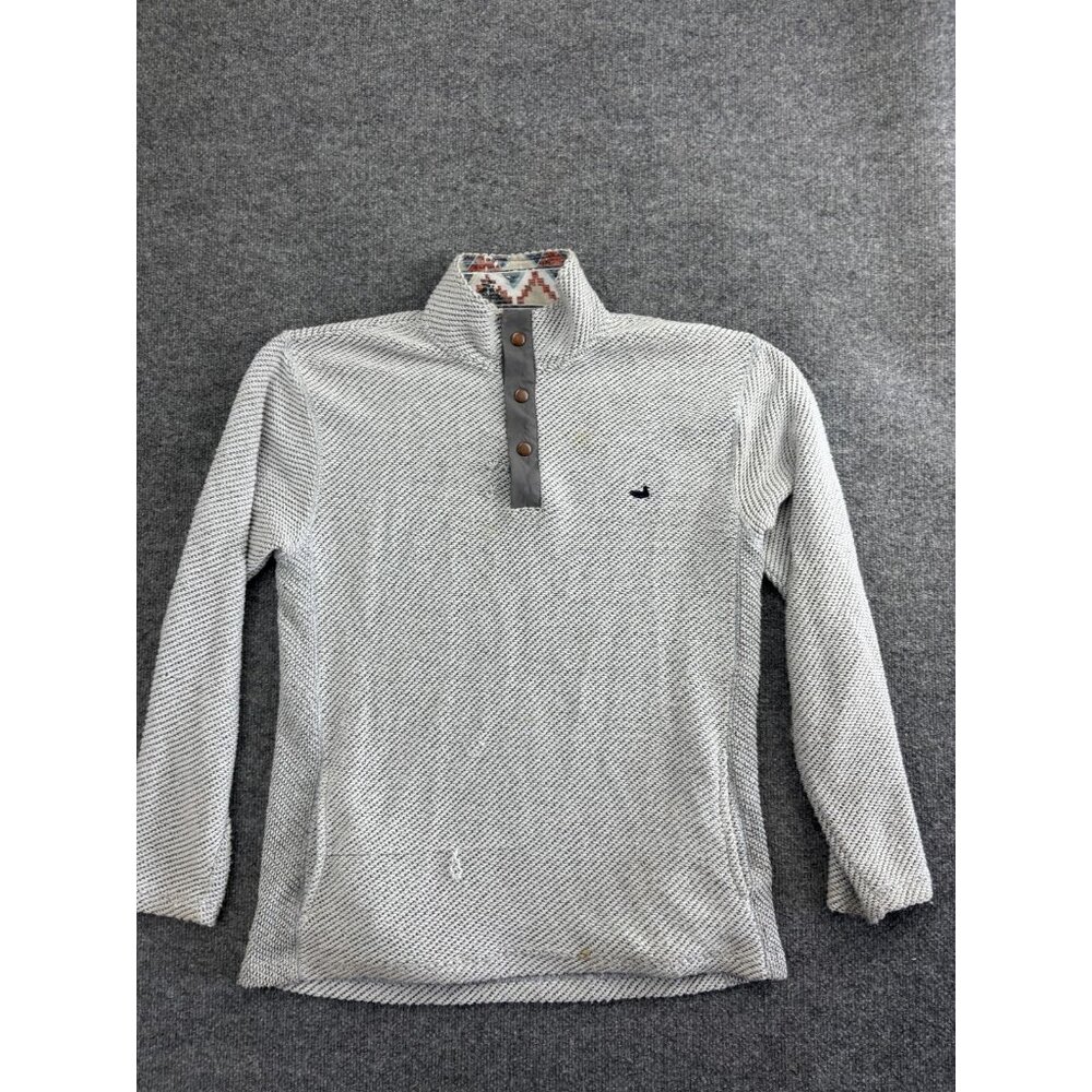 Southern Marsh Pawleys Rope Sweater‎ Men's S Gray Pullover Mock Neck Button